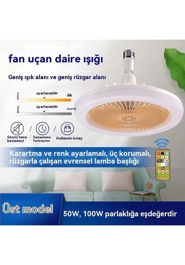 Maoyaya E27 Fan Işığı - Sessiz Tavan Fanı, 3 Renkli Karartma Aydınlatması Beyaz
