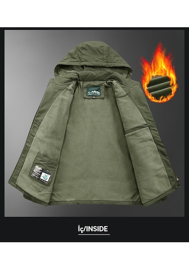 Erkekler İçin Sonbahar Ve Kış Kalınlaştırılmış Rüzgar Geçirmez Ve Su Geçirmez Ceket Artı Polar Ceket Haki