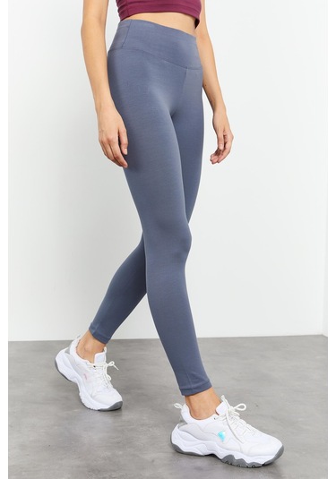 Tommy Life Petrol Yüksek Bel Toparlayıcı Slim Fit Dar Paça Kadın Tayt - 94011 Petrol