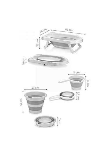 Hobby Life Fileli Gri Katlanır Bebek Küvet Banyo Seti Gri
