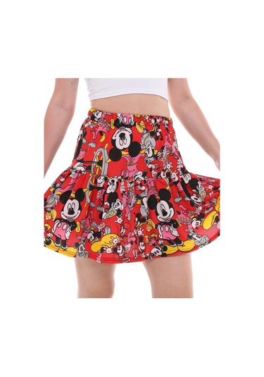 Mıckey Mouse Çizgi Film Karakterli Jarse Kumaş Şort Etek-431-kırmızı Kırmızı