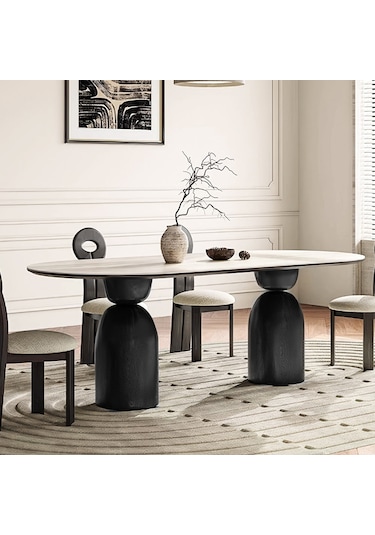 İmperial İtalyan Still Oval Traverten Yemek Masası 80x160 Siyah