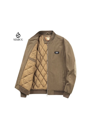 Erkek Kalınlaştırılmış Pamuk Dolgulu Ceket, Sonbahar Ve Kış Stili, Düz Renk, Rahat Ve Sıcak Erkek Pamuk Dolgulu Ceket Kahverengi
