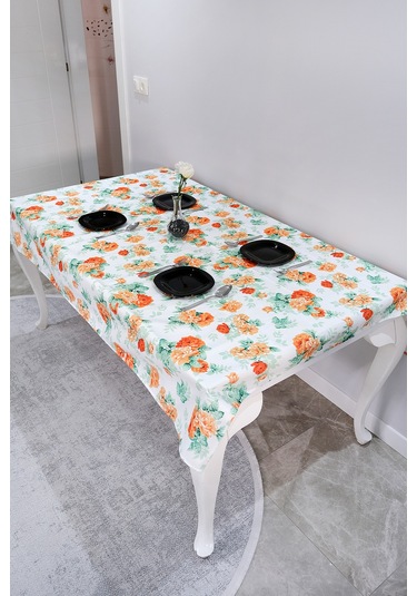 Sufre Sıvı Geçirmez Masa Örtüsü Sofra Bezi Sofra Örtüsü Piknik Örtüsü Turuncu Güller