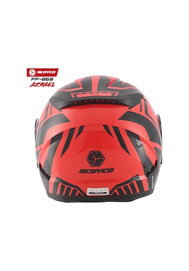 Scoyco FF-868 Azrael Güneş Vizörlü Çene Açılır Kask Kırmızı - Siyah
