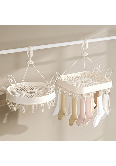 Gri 24 Klipsli Çamaşır Kurutma Askısı, Yuvarlak Çok İşlevli Katlanır Rüzgar Geçirmez Gri