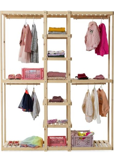 Doğal Ahşap Açık Elbise Dolabı Ahşap