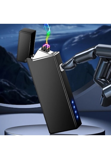 Chuangyinshop Usb-c Şarjlı Led Ekranlı Gökkuşağı Alevli Rüzgar Geçirmez Çakmak Kamp Seyahat Altın