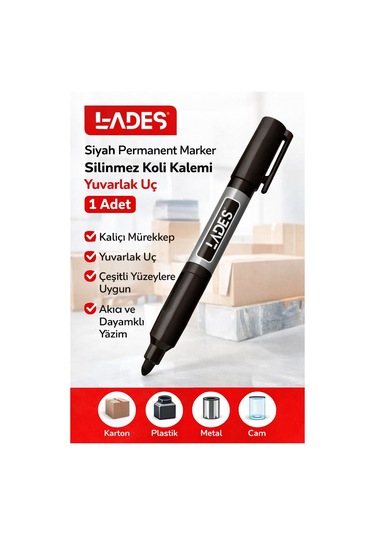 Lades Siyah Permanent Marker Silinmez Koli Kalemi Yuvarlak Uç 1 Adet 3b