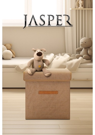 Jasper Krem Çocuk Odası Oyuncak & Eşya Düzenleyici Katlanabilir Kulplu Kutu Hurç Krem - Gold