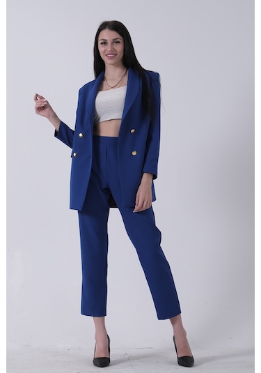 Feminist Saks Blazer Ceket Pantolon İkili Takım 0106305.26 Saks