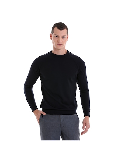 Hatemoğlu Lacivert Regular Fit Jakarlı Bisiklet Yaka Yünlü Triko Kazak Lacivert