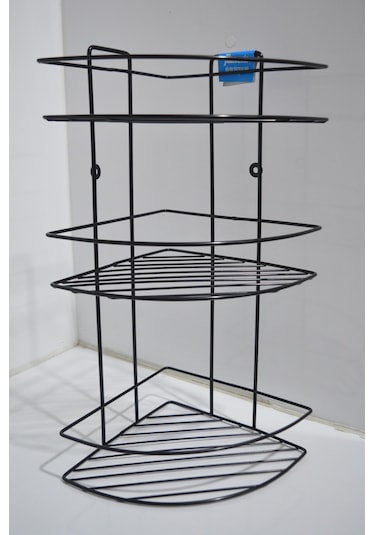 Siyah Üçlü Banyo Köşe Rafı Şampuanlık Köşelik Siyah