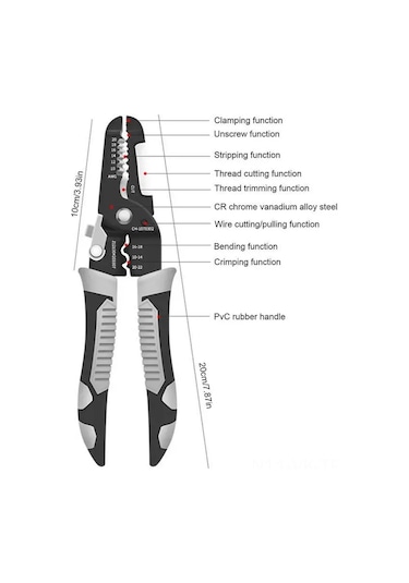 Vkemall Çok Fonksiyonlu Tel Soyucu: Kaba, Bük, Kapat, Kes - Elektrikçi, Ev, Otomobil, Dıy İçin 9/16-1li Mangan Çelik Alet