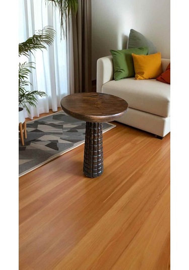 Rustik Tarz Ahşap Sehpa Ceviz Renk Tekli Mantar Yan Sehpa