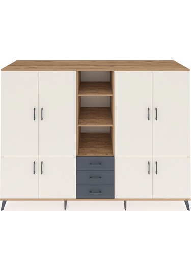 Kronos Dolap 11 Raflı 3 Çekmeceli 8 Kapaklı 220x59x163 Çam-aytaşı Çam-aytaşı/antrasit