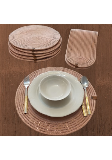 Pudra 6 Kişilik 7parça Amerikan Servis, Hasır Supla Takımı, Tabak Pudra