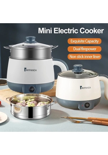 Honeybeeshop Inypanda Mini Elektrikli Pisirici Beyaz 2 İn 1 Cift Ates Gucu Yapismaz Kapasite Kucuk Mutfak Ve Kamp Icin Kompakt Tasarim Beyaz