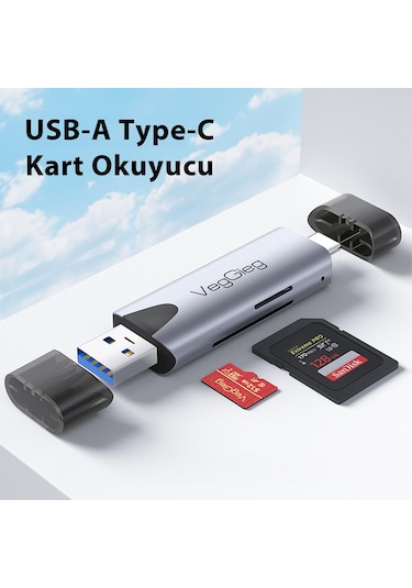 VegGieg Type-c ve Usb 2.0 SD Micro SD TF Kart Okuyucu