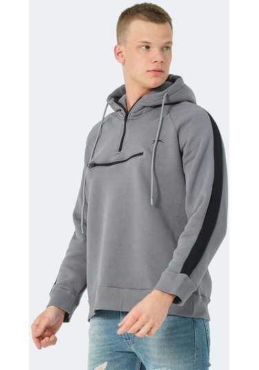 Slazenger KLEMENT IN Erkek Kapüşonlu Fermuarlı Koyu Gri Sweatshirt