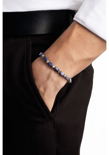 Harita Taşlı 22 Cm Çelik Erkek Bileklik Mavi
