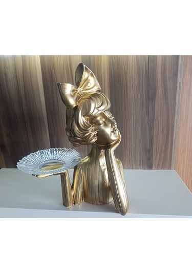 20cm-30cm Ebatlarında Kırılmaz Polyester Tepsili Kız Biblo