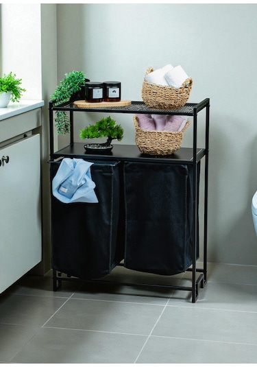 Dekoratif Kirli Sepetli Banyo Dolabı 2 Raflı 2 Bölmeli Çamaşır Sepeti Banyo Düzenleyici Organizer Siyah Dekoratif Kirli Sepetli Banyo Dolabı 2 Raflı 2 Bölmeli Çamaşır Sepeti Banyo Düzenleyici Organizer Siyah