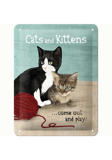 Nostalgic Art Cats And Kittens Kabartmalı Metal Duvar Panosu