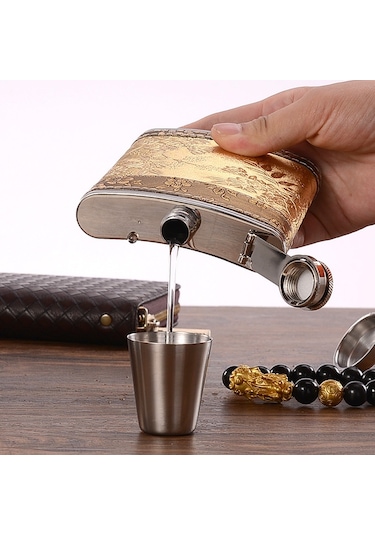 Sones Taşınabilir Paslanmaz Çelik Kalça Matarası Seti Şarap Kadehi Hunisi, Stil: 8oz Old Jack Patch Core