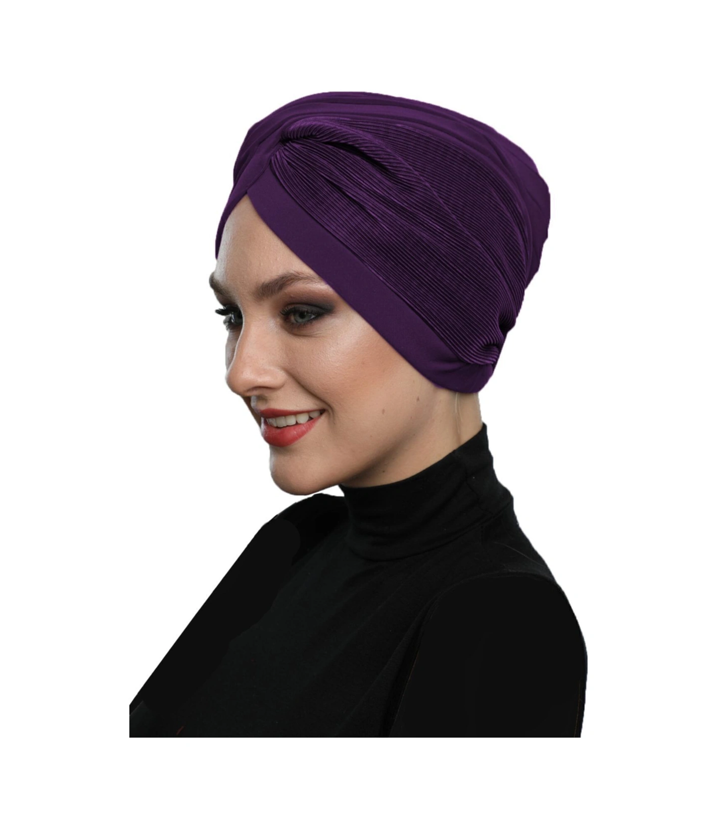 Çapraz Plise Astarlı Hazır Türban Ve Tesettür Bonesi Mor