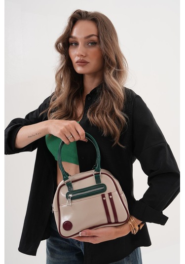 Kadın Retro Spor Ayarlanbilir Askılı El Kol Ve Omuz Çantası Bej - Kahverengi - Siyah