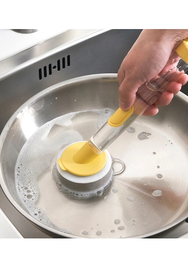 Süngerli Deterjan Hazneli Bulaşık Fırçası Ikea Saplı Fırça Sarı