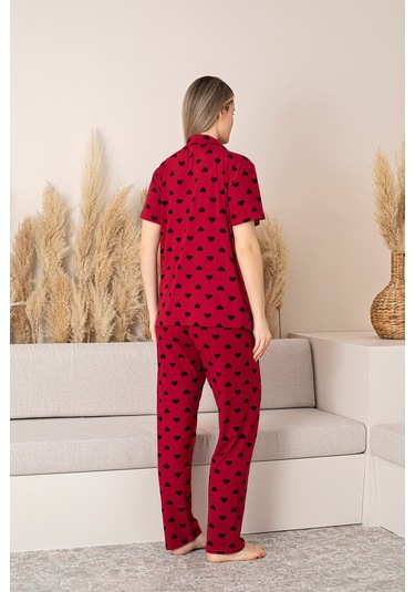 Nisanca Kısa Kollu Milan Gömlek Pijama Takımı- Genç Anne Serisi Bordo