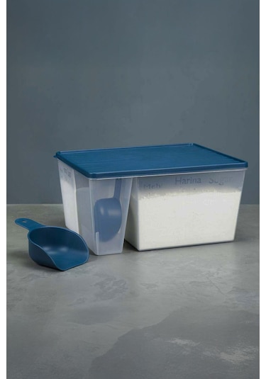 İronika Ölçü Kaşıklı Un Şeker Deterjan Saklama İstifleme Kabı Ölçülü Saklama Kutusu 6.5 Litre Antrasit Antrasit