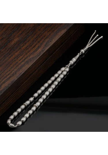 Arpa Kesim Çizgili Gümüş Tesbih Model 2