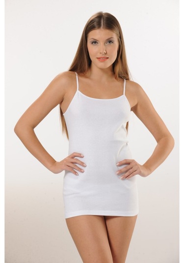 Hmd 2005 6'lı %100 Pamuk İp Askılı Ribana Kadın Atlet - Beyaz Beyaz