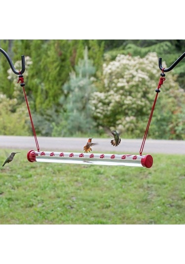 Pazly Delik Askılı Sinek Kuşu Besleyici - Kırmızı Şeffaf Tüp Pencere Bahçe Dolap Çubuk Braketleri