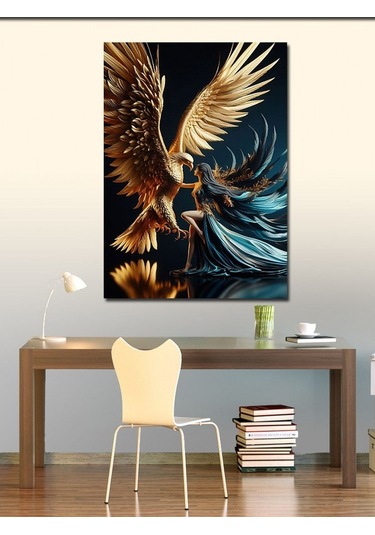 Kanvas Tablo Altın Anka Kuşu Ve Kadın 100cmx140cm