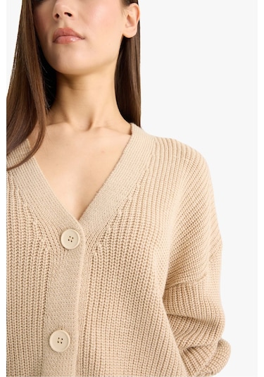 Defacto Regular Fit V Yaka Düğmeli Triko Hırka U2052az25wnbg646 Bej