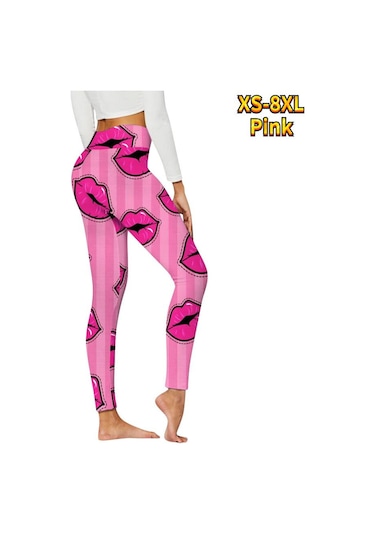 Pembe Bayan Altın Ay Baskılar Streç Yoga Tayt Spor Koşu Spor Salonu Spor Aktif Pantolon Pembe