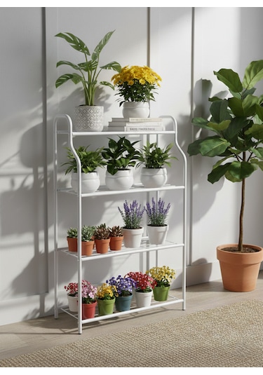 Modern Beyaz 4 Katlı Metal Çiçeklik Standı: Çok Amaçlı Mutfak,kitaplık&dekoratif Lüks Stand
