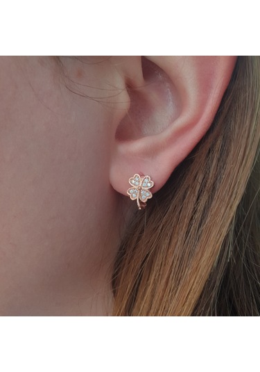 925 Ayar Gümüş Kalpli Dört Yapraklı Yoncalı Çocuk Küpesi