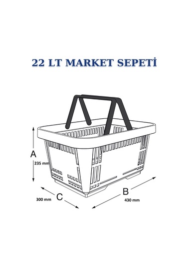 1 adet 22Litre Market ve Alışveriş Sepeti, Saplı Market Sepeti M