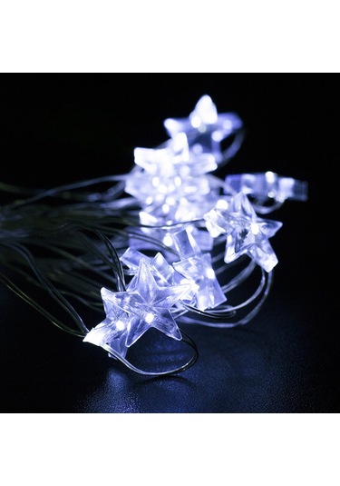 Ximistore9 Bz234 2m Gümüş Bakır Tel Led Işık Zinciri, 20 Adet Beyaz Ampul, Pil Kutuslu, İç/ Dış Mekan, Noel Ağacı, Bahçe Dekorasyonu, Yıldız Şekli