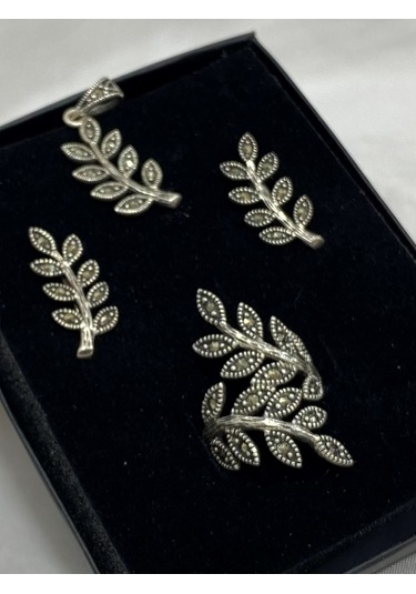 Yaprak Tasarımlı Gümüş Kadın Set Gümüş