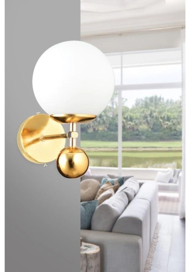 İstanbul Avize Larin Tekli Gold Beyaz Glop Camlı Aplik