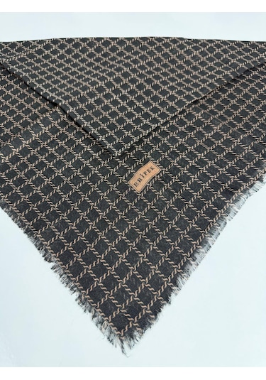 Eripek Desenli Flamalı Keten Eşarp- 06112 Siyah-somon