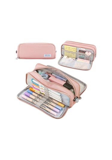 Geniş Kapasiteli Okul Kalem Kutusu, Çok Bölmeli Kalemlik, Öğrenci Ve Ofis Kırtasiye Malzemeleri İçin Pratik Kalem Kılıfı Pembe