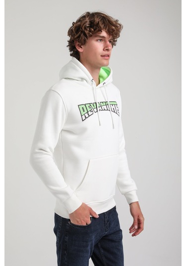 Kapüşonlu Ekru Slim Fit Hoodie 23fwm64058 Ekru