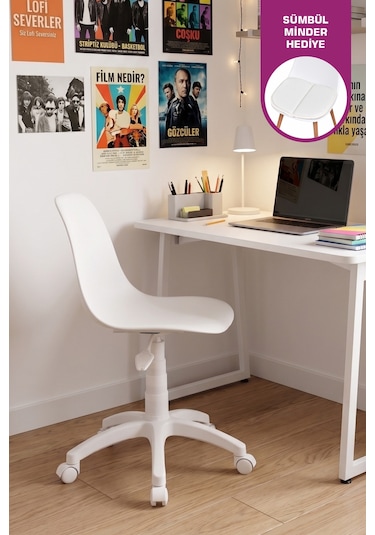 Vilinze Eames Çalışma Koltuğu Tekerlekli Ofis Sandalyesi Beyaz